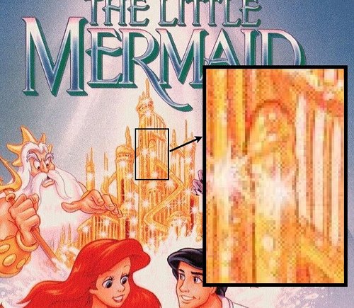 This image featured on the original video box cover of The Little Mermaid - a palace of penises?